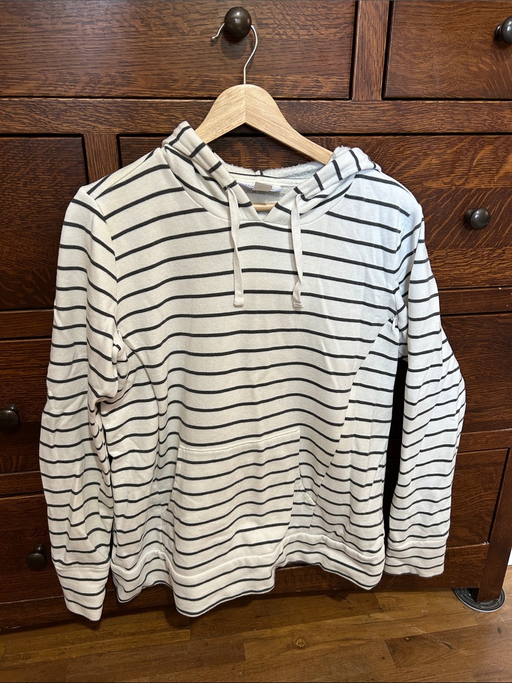Motherhood Maternity Cream and Black Striped Hooded Pullover